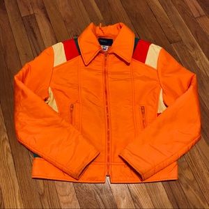 VINTAGE 80s ORANGE RAINBOW PUFFER JACKET!